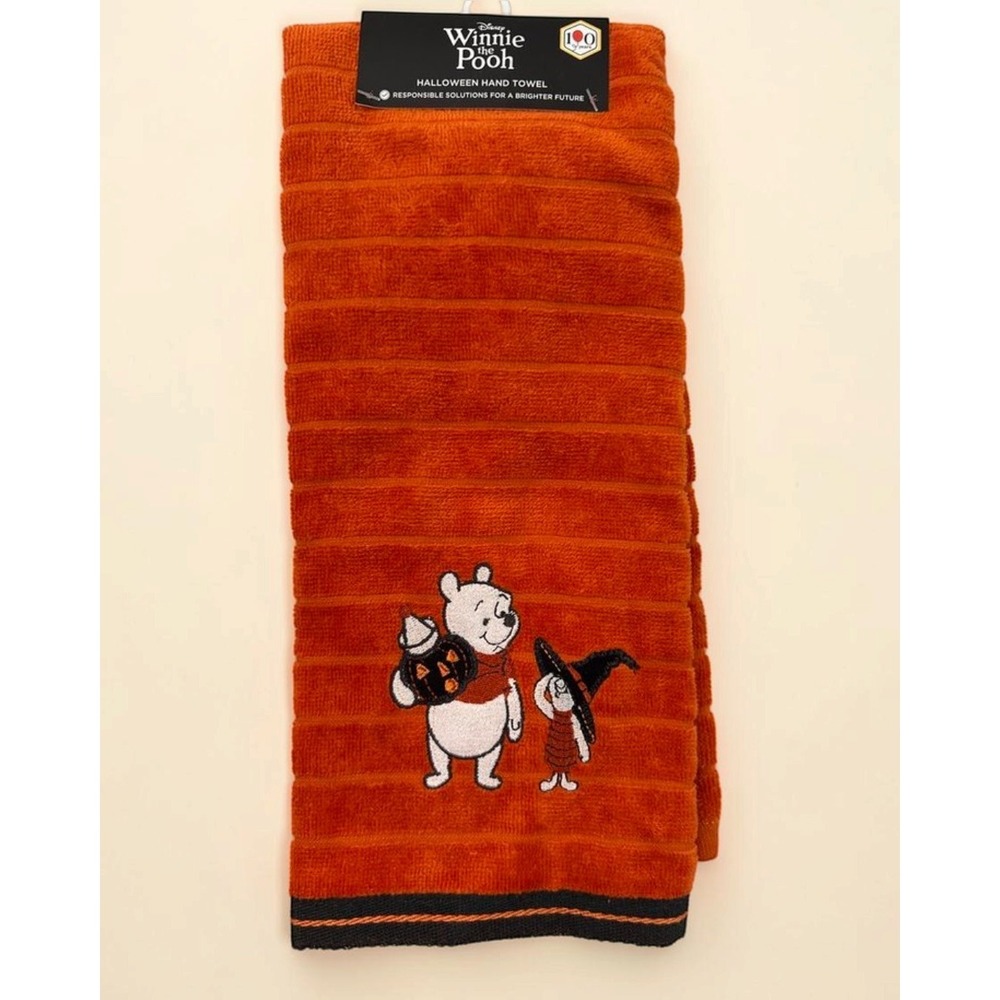 Disney Winnie the Pooh Piglet Halloween Hand Towel Orange Cotton 16x25 Inch NWT